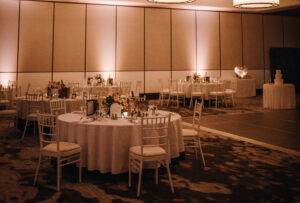 Aesthetic shot of a dining area in a wedding venue or professional corporate party venue, Canberra Dj hire, 8 til late